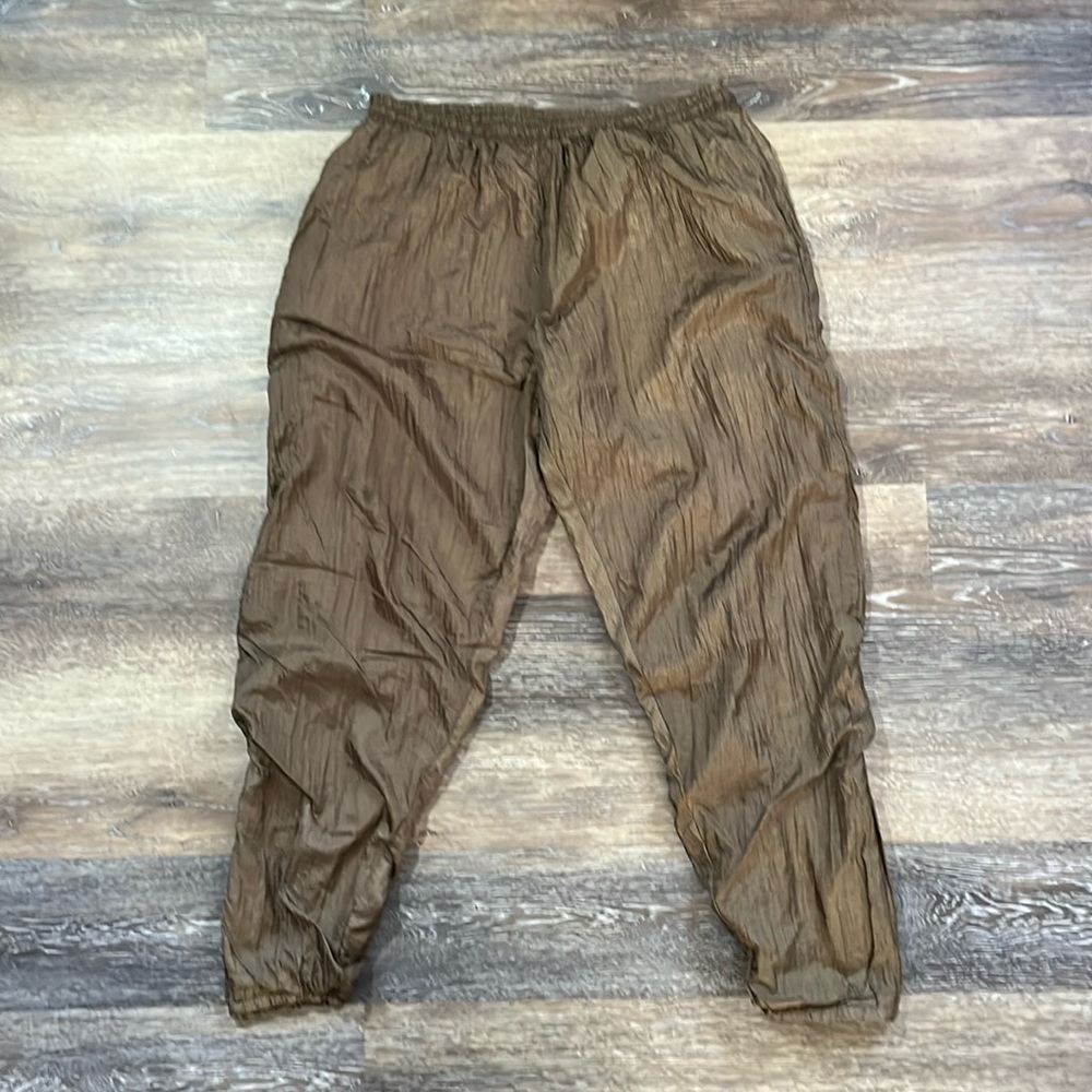 Vintage Fire Works Metallic Bronze Parachute Joggers/ Pants with Zippers at Cuff